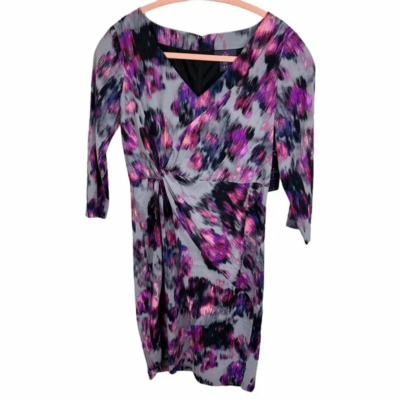 NYDJ Sz 4P Sylvia Dress Berry Tweed V-Neck Side Twist Slimming 3/4 Sleeve NEW - Picture 3 of 7